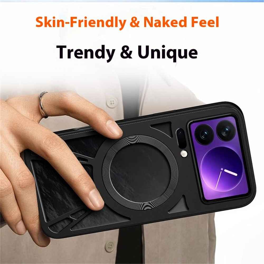 For Xiaomi 17 Pro Magnetic Case Hollow Heat Dissipation Silicone + PC + Metal Bumper Phone Cover - Black