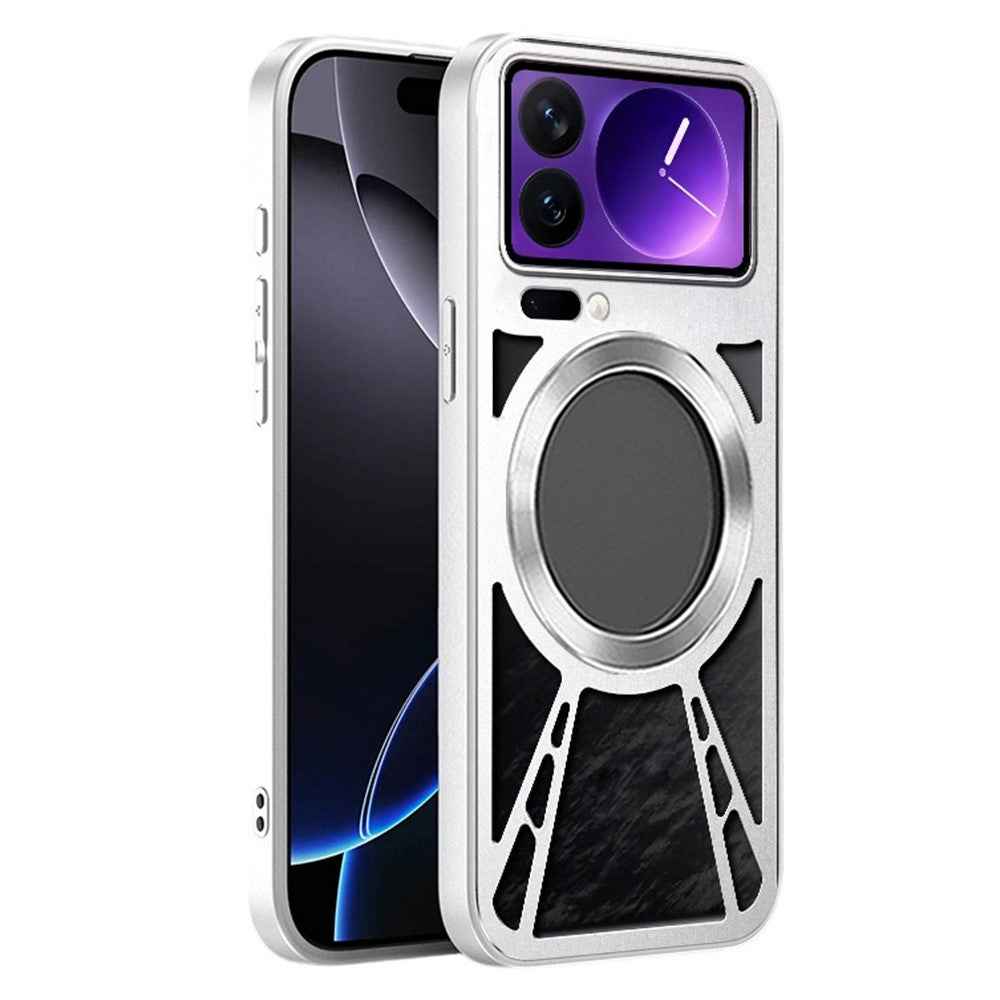 For Xiaomi 17 Pro Magnetic Case Hollow Heat Dissipation Silicone + PC + Metal Bumper Phone Cover - Silver