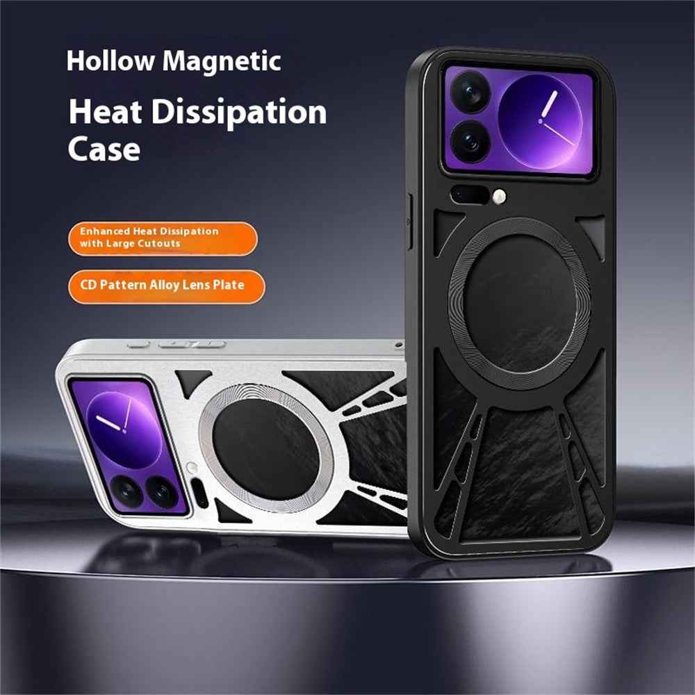For Xiaomi 17 Pro Magnetic Case Hollow Heat Dissipation Silicone + PC + Metal Bumper Phone Cover - Silver