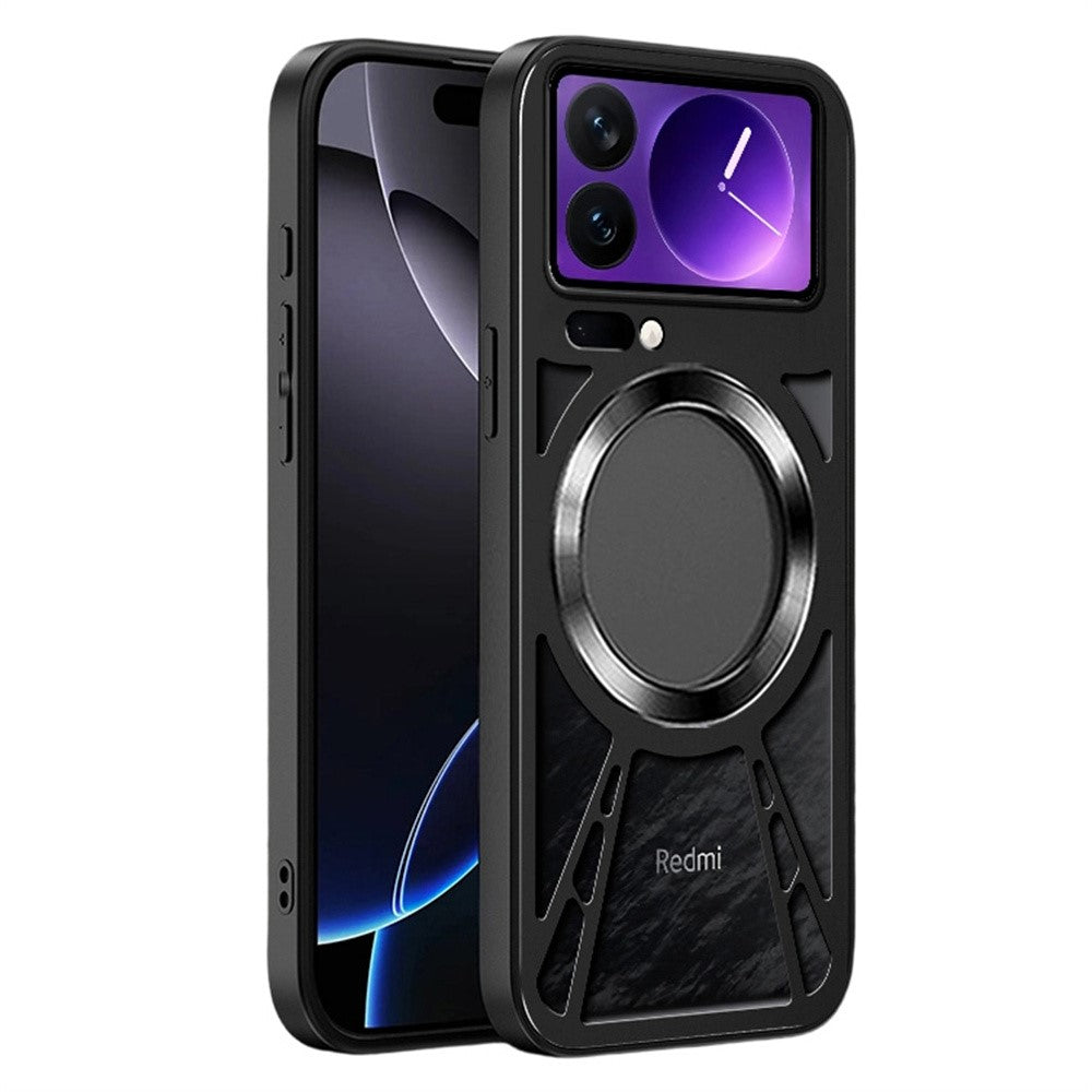 For Xiaomi 17 Pro Max Magnetic Case Hollow Heat Dissipation Silicone + PC + Metal Bumper Phone Cover - Black