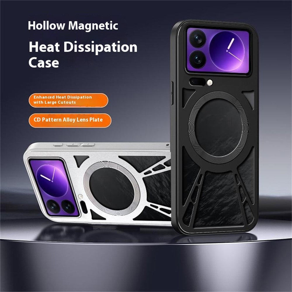 For Xiaomi 17 Pro Max Magnetic Case Hollow Heat Dissipation Silicone + PC + Metal Bumper Phone Cover - Black