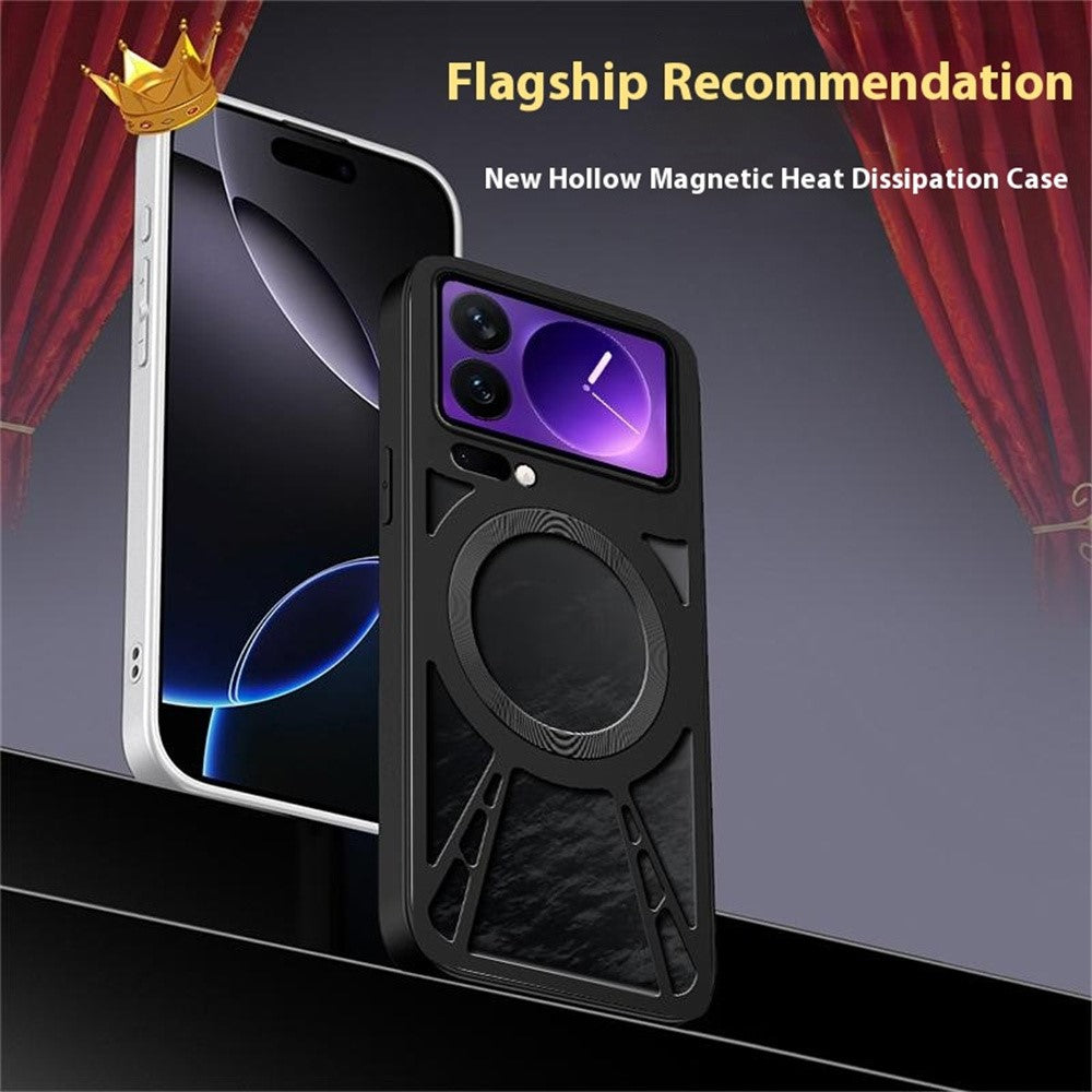 For Xiaomi 17 Pro Max Magnetic Case Hollow Heat Dissipation Silicone + PC + Metal Bumper Phone Cover - Silver