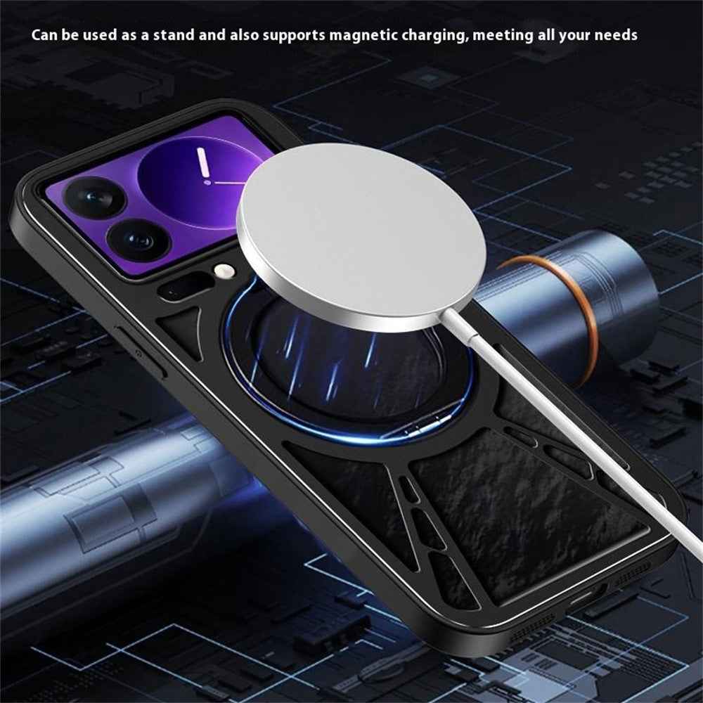 For Xiaomi 17 Pro Case Magnetic Kickstand Hollow Heat Dissipation Silicone + PC + Metal Bumper Phone Cover - Black