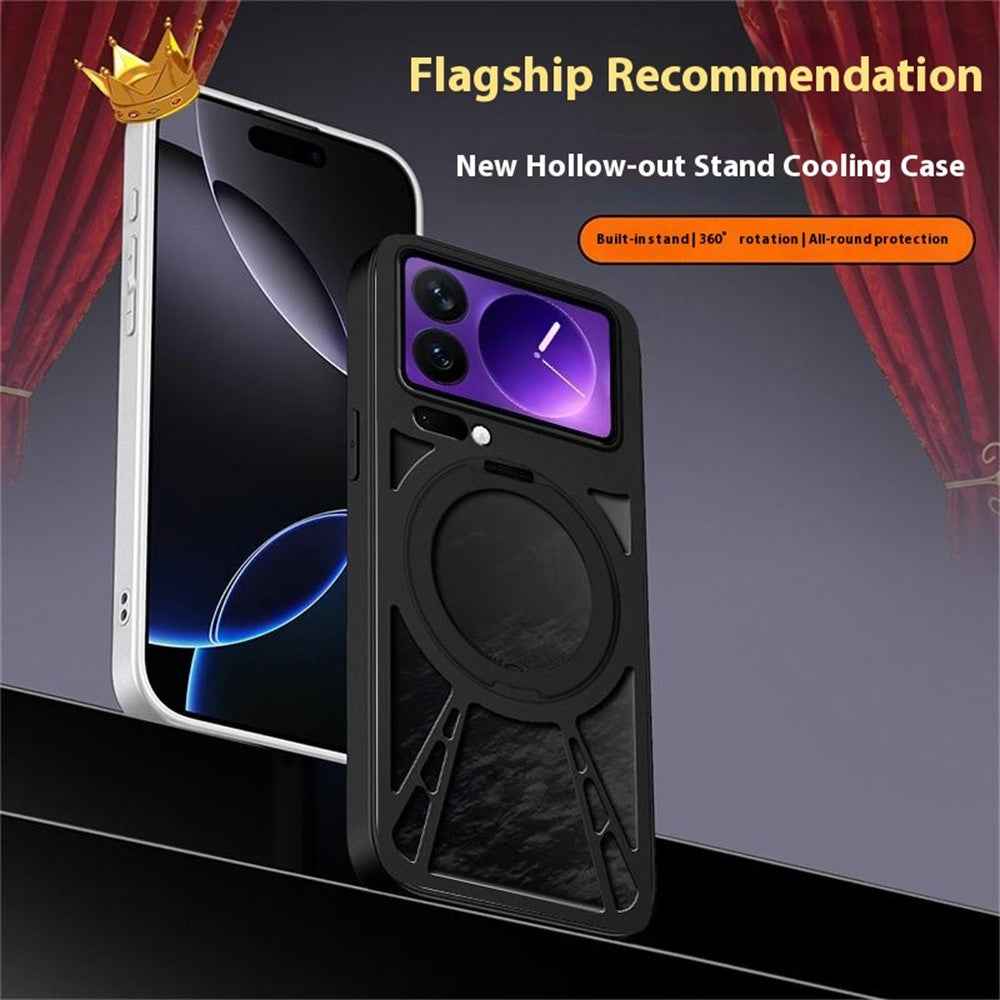For Xiaomi 17 Pro Case Magnetic Kickstand Hollow Heat Dissipation Silicone + PC + Metal Bumper Phone Cover - Silver