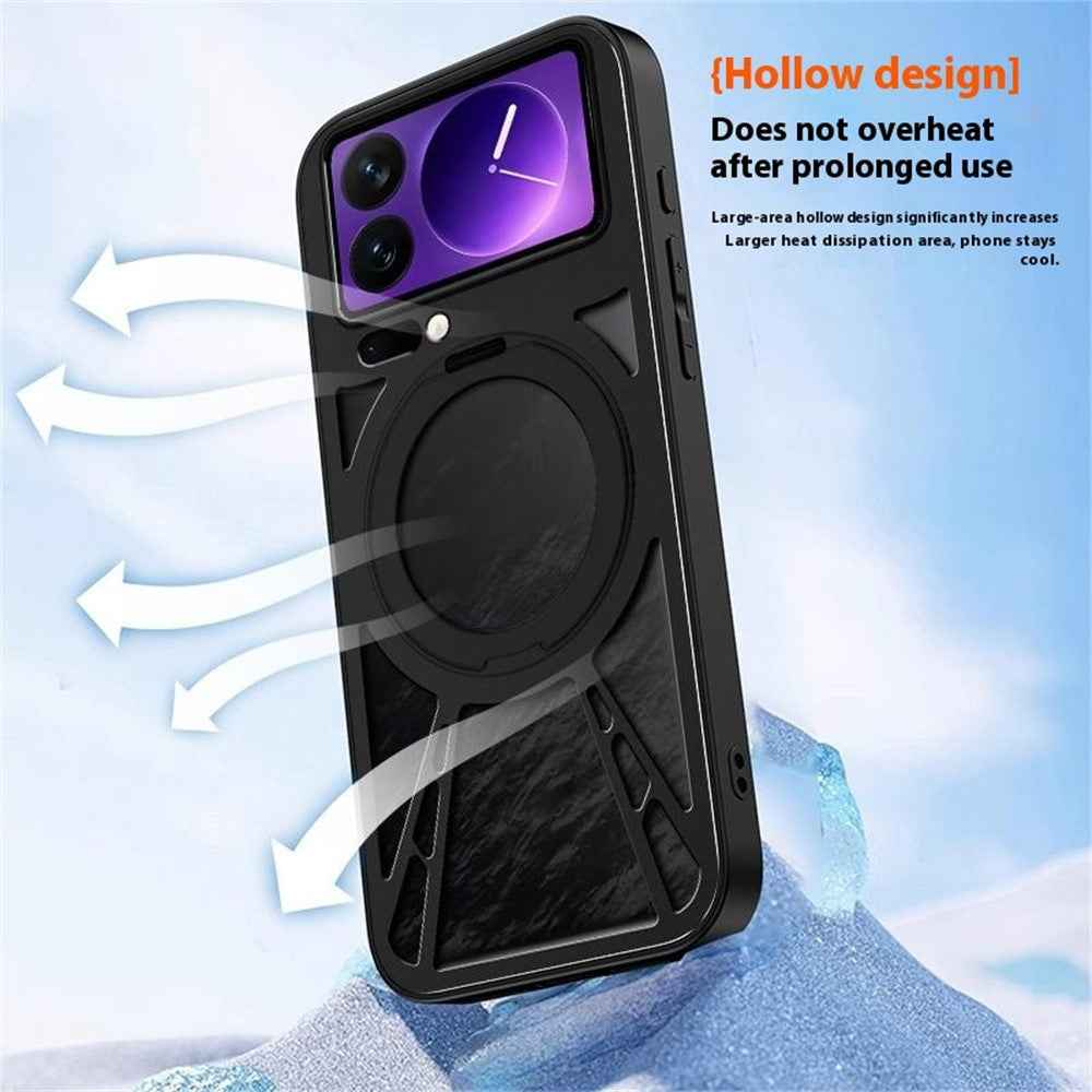 For Xiaomi 17 Pro Case Magnetic Kickstand Hollow Heat Dissipation Silicone + PC + Metal Bumper Phone Cover - Silver