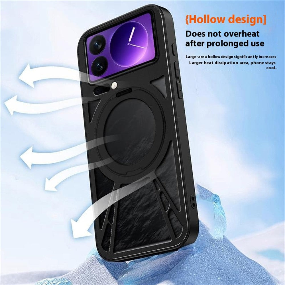 For Xiaomi 17 Pro Max Case Magnetic Kickstand Hollow Heat Dissipation Silicone + PC + Metal Bumper Phone Cover - Black