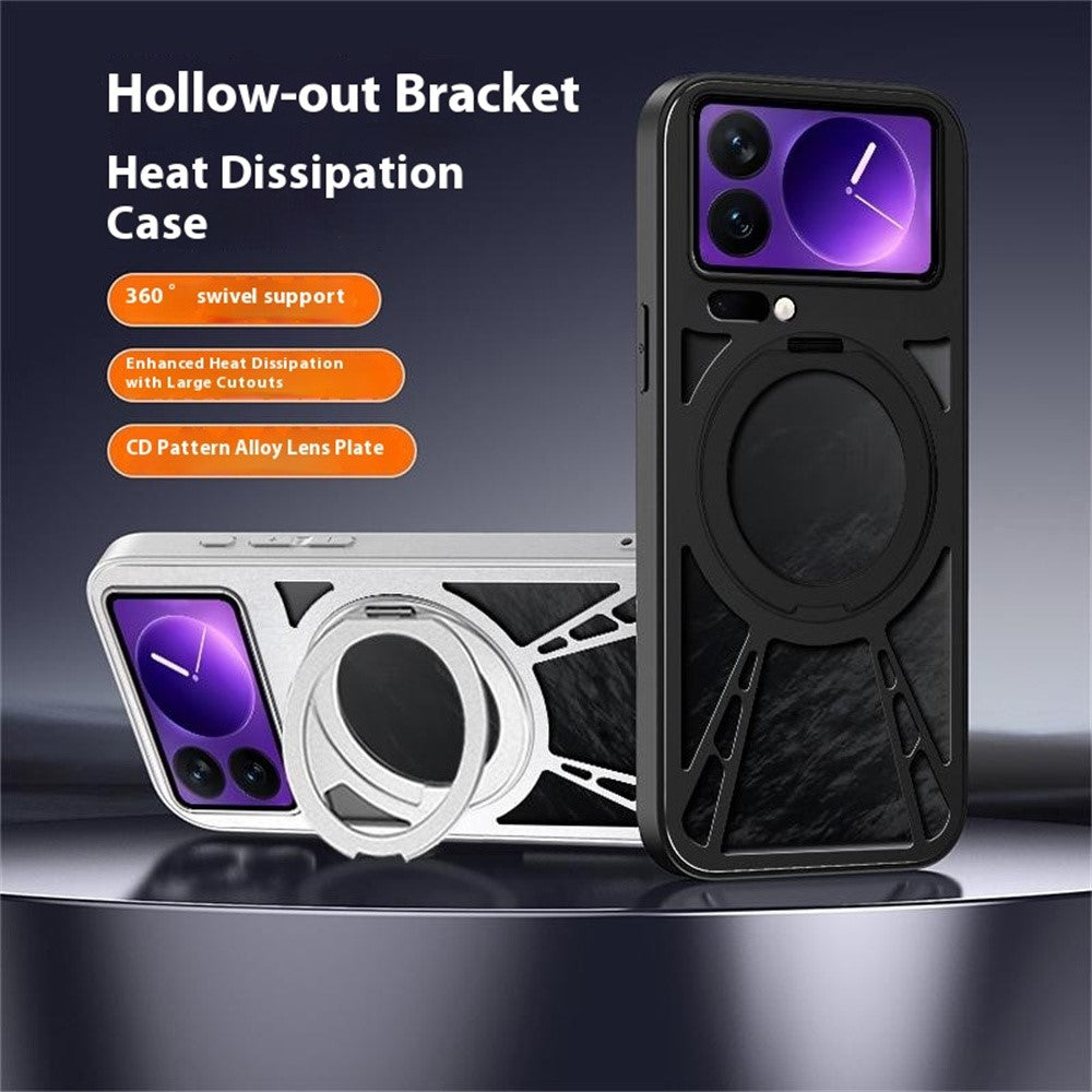 For Xiaomi 17 Pro Max Case Magnetic Kickstand Hollow Heat Dissipation Silicone + PC + Metal Bumper Phone Cover - Silver