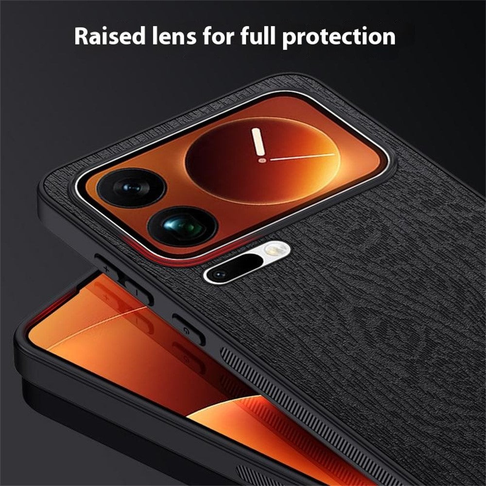 For Xiaomi 17 Pro Max Case Wood Texture PU Leather Coated PC TPU Phone Cover - Brown