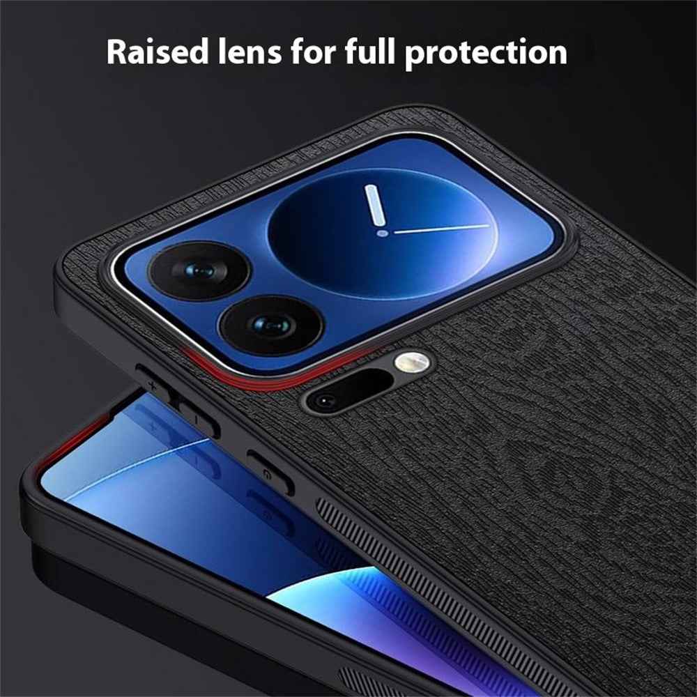 For Xiaomi 17 Pro Case Wood Texture PU Leather Coated PC TPU Phone Cover - Black