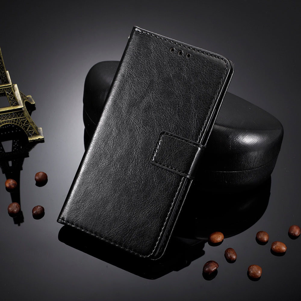 For Xiaomi 17 Pro Max PU Leather Case with Strap Crazy Horse Texture Phone Wallet Cover - Black