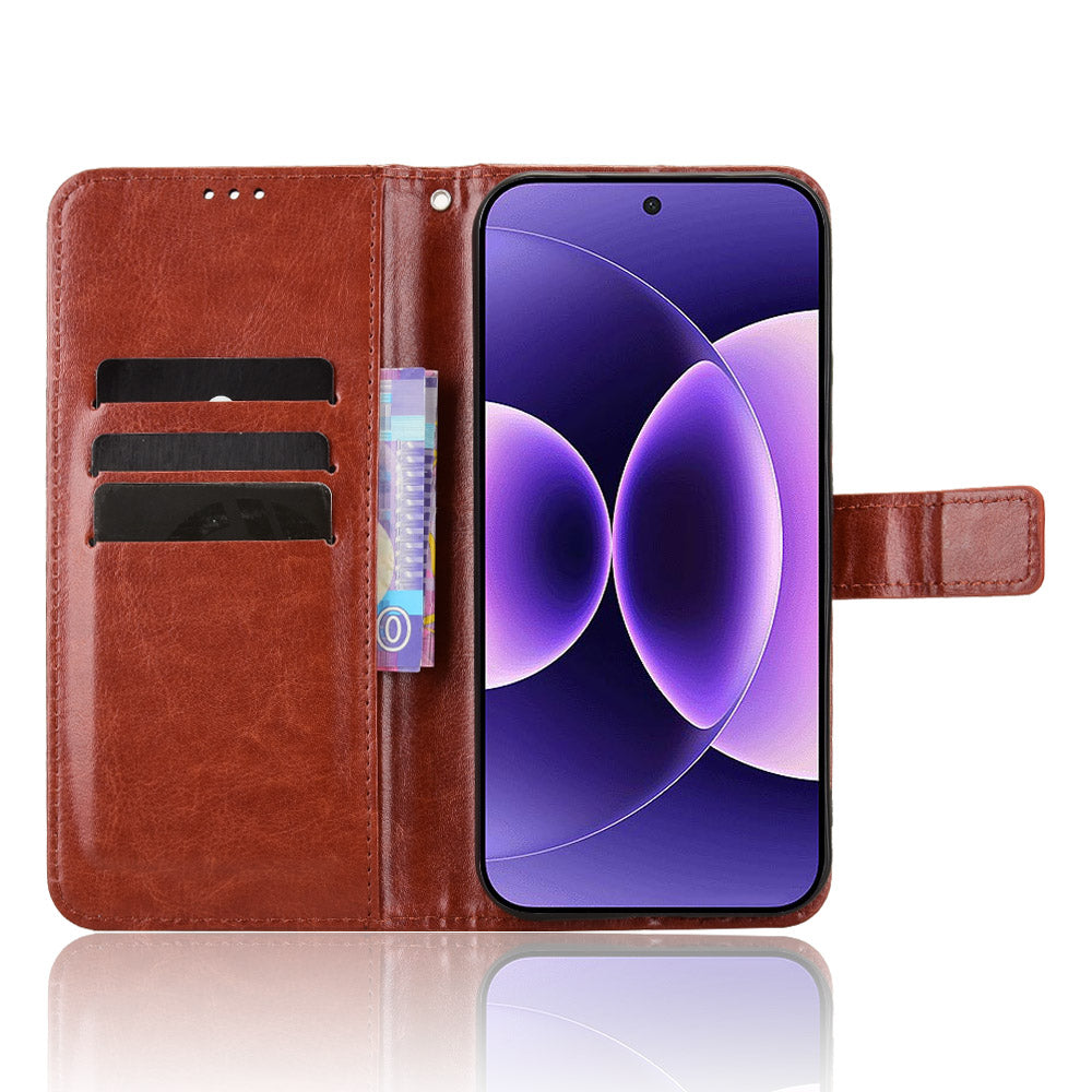 For Xiaomi 17 Pro Max PU Leather Case with Strap Crazy Horse Texture Phone Wallet Cover - Brown