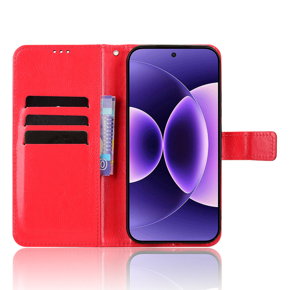 For Xiaomi 17 Pro Max PU Leather Case with Strap Crazy Horse Texture Phone Wallet Cover - Red