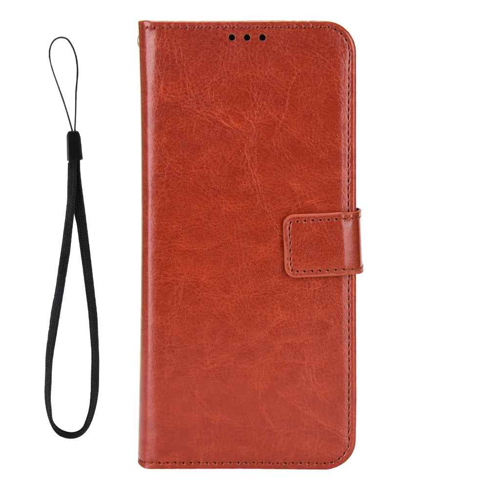 For Xiaomi 17 Pro PU Leather Case with Strap Crazy Horse Texture Phone Wallet Cover - Brown