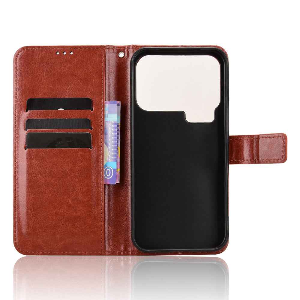 For Xiaomi 17 Pro PU Leather Case with Strap Crazy Horse Texture Phone Wallet Cover - Brown