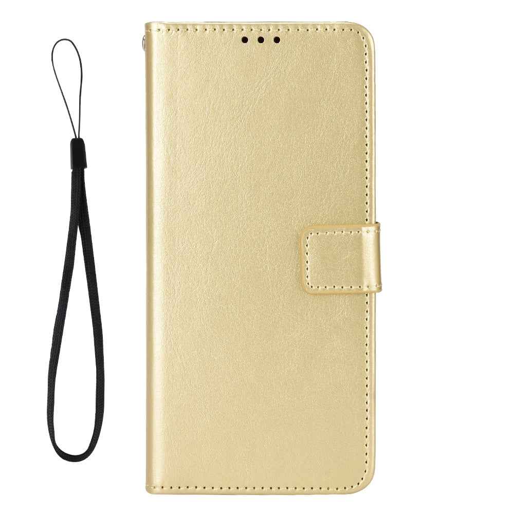 For Xiaomi 17 Pro PU Leather Case with Strap Crazy Horse Texture Phone Wallet Cover - Gold
