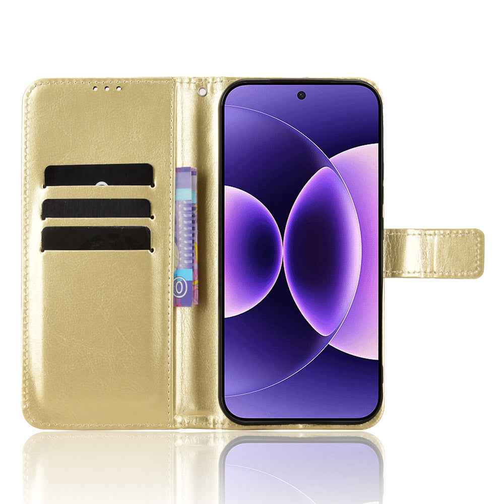 For Xiaomi 17 Pro PU Leather Case with Strap Crazy Horse Texture Phone Wallet Cover - Gold