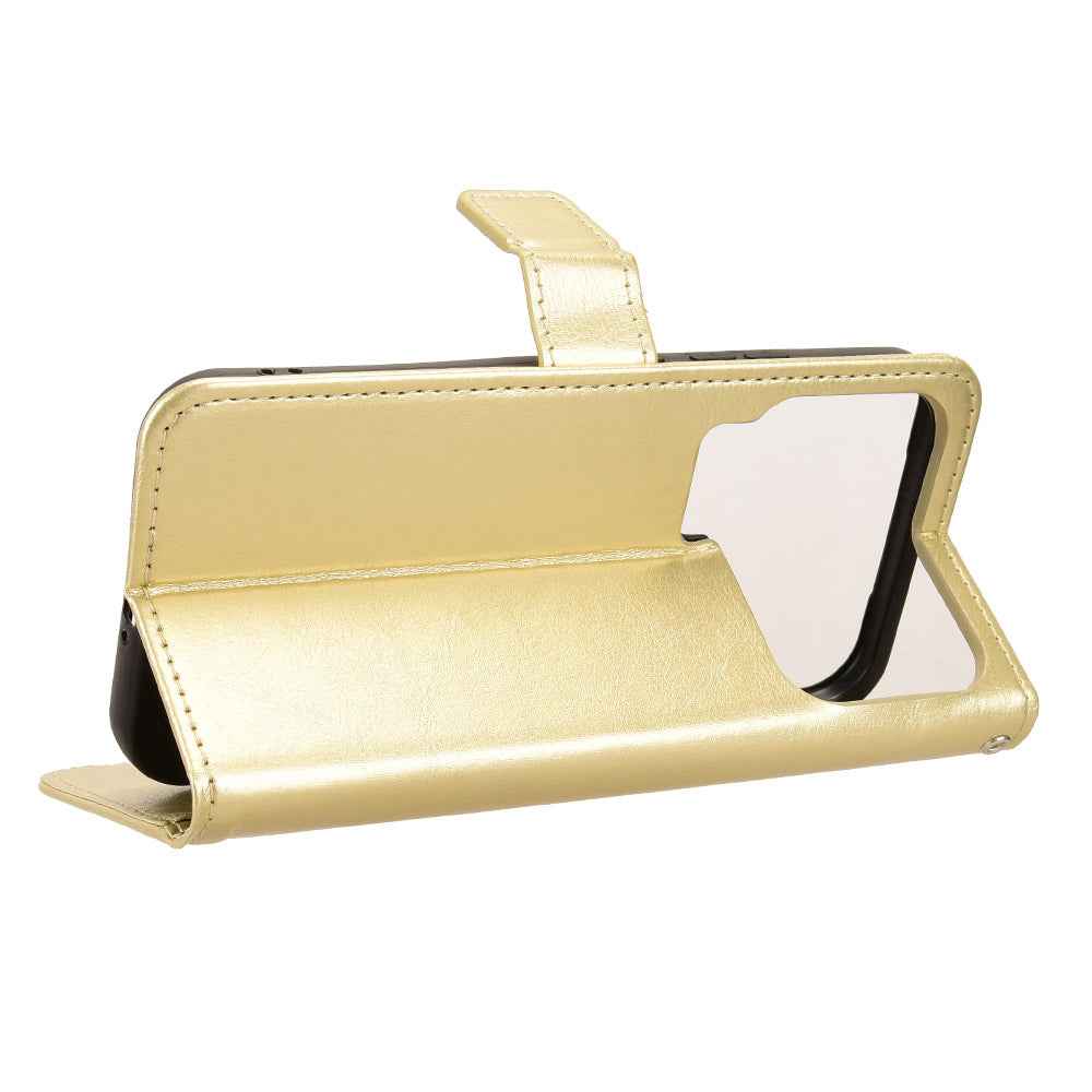 For Xiaomi 17 Pro PU Leather Case with Strap Crazy Horse Texture Phone Wallet Cover - Gold