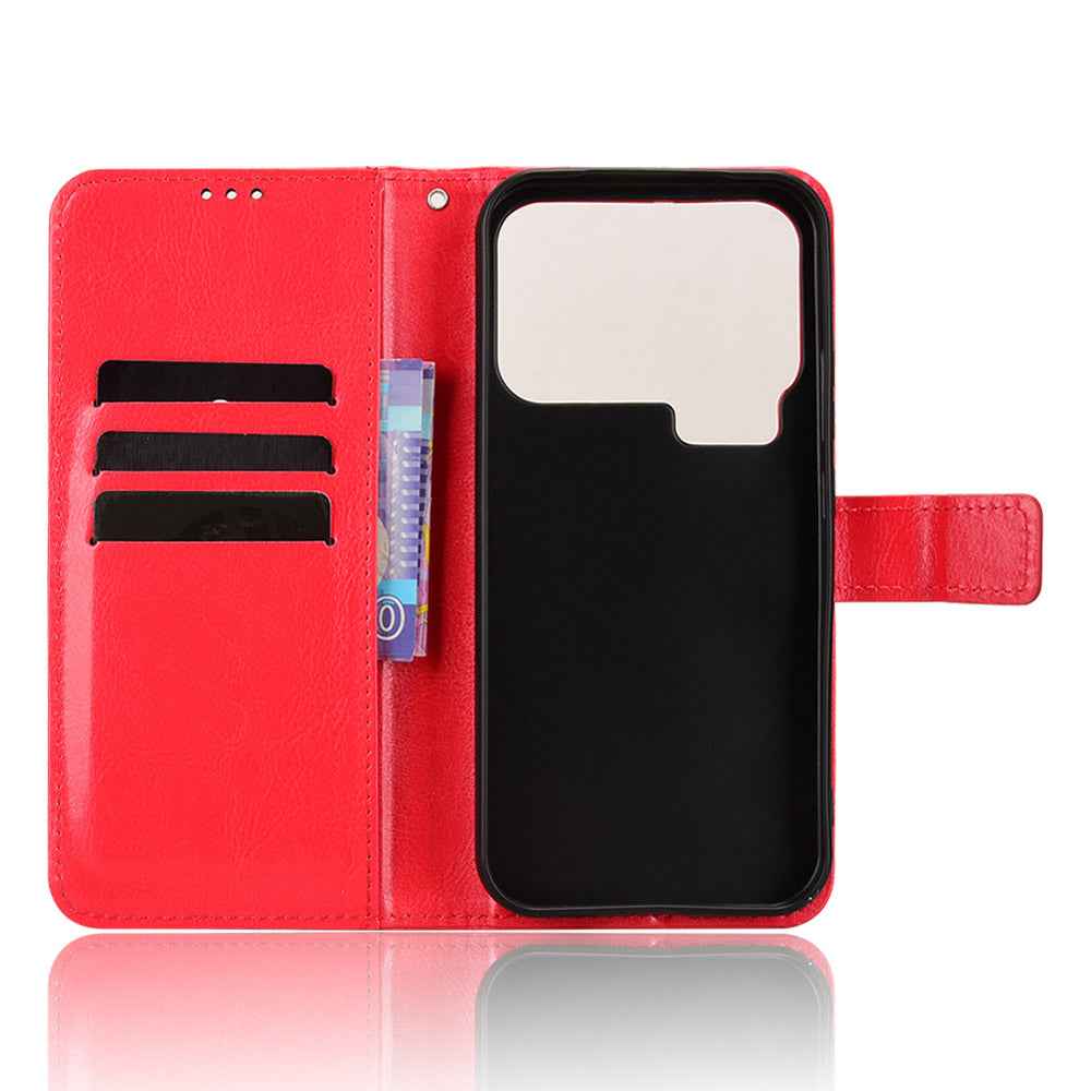 For Xiaomi 17 Pro PU Leather Case with Strap Crazy Horse Texture Phone Wallet Cover - Red