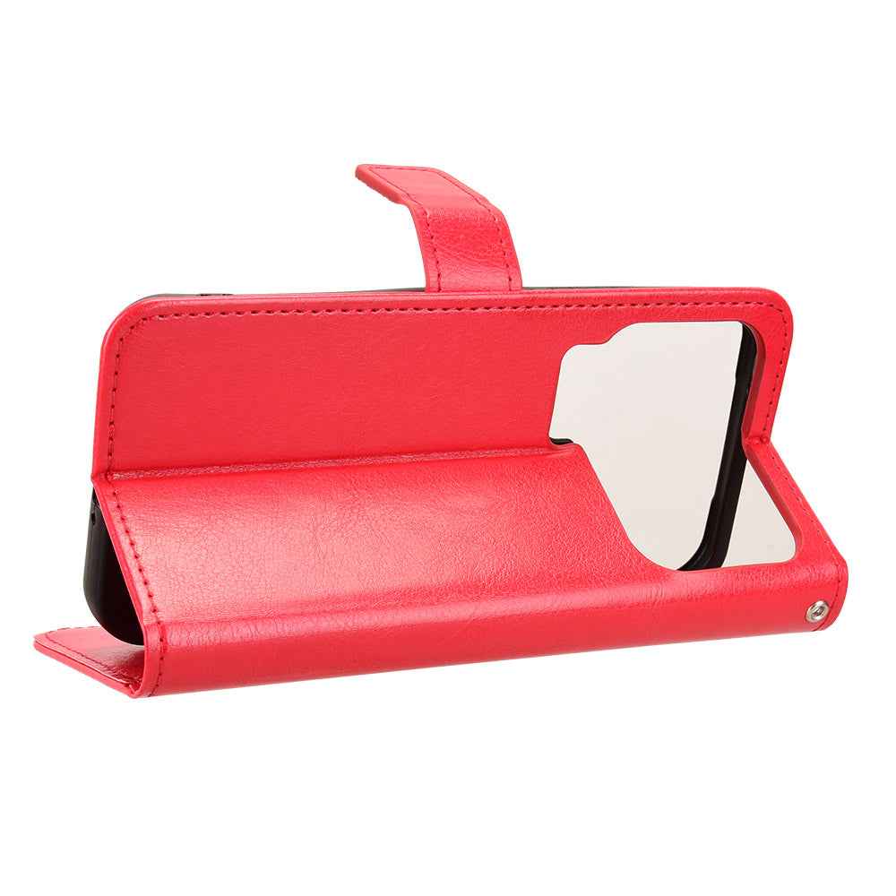 For Xiaomi 17 Pro PU Leather Case with Strap Crazy Horse Texture Phone Wallet Cover - Red