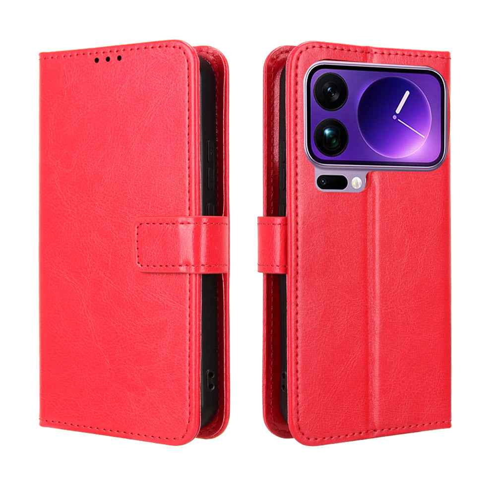 For Xiaomi 17 Pro PU Leather Case with Strap Crazy Horse Texture Phone Wallet Cover - Red