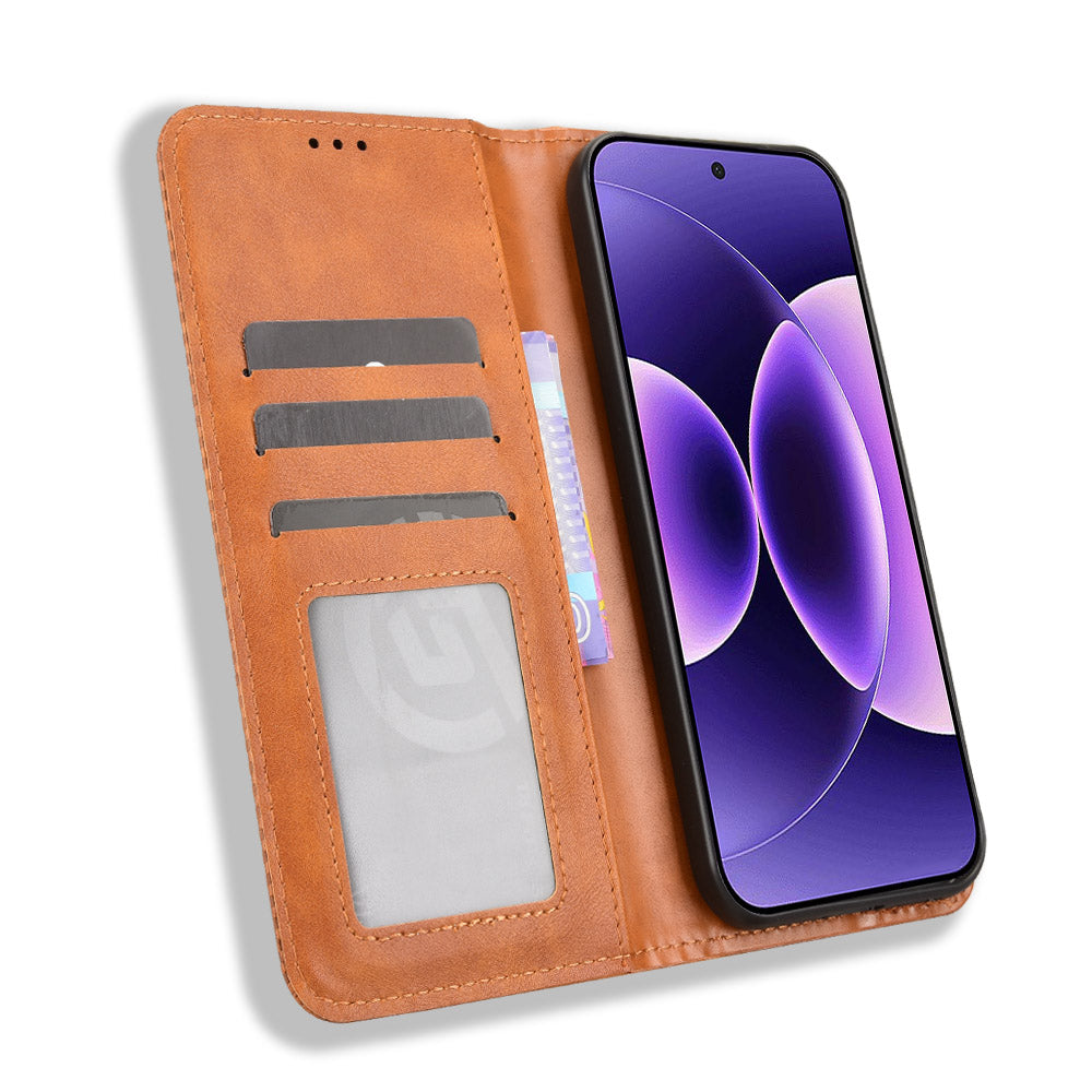 For Xiaomi 17 Pro Max Leather Case Wallet Stand Retro Texture Phone Cover - Brown