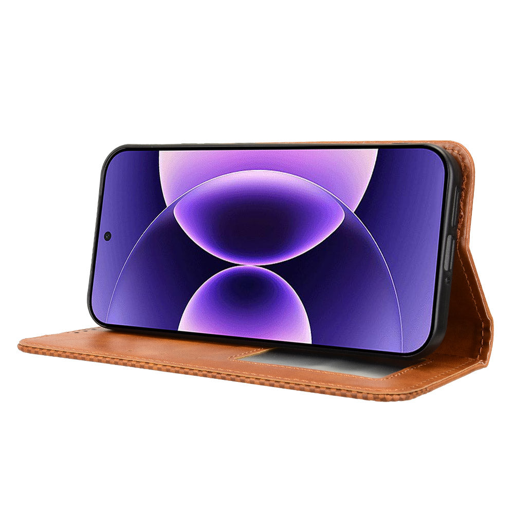 For Xiaomi 17 Pro Max Leather Case Wallet Stand Retro Texture Phone Cover - Brown