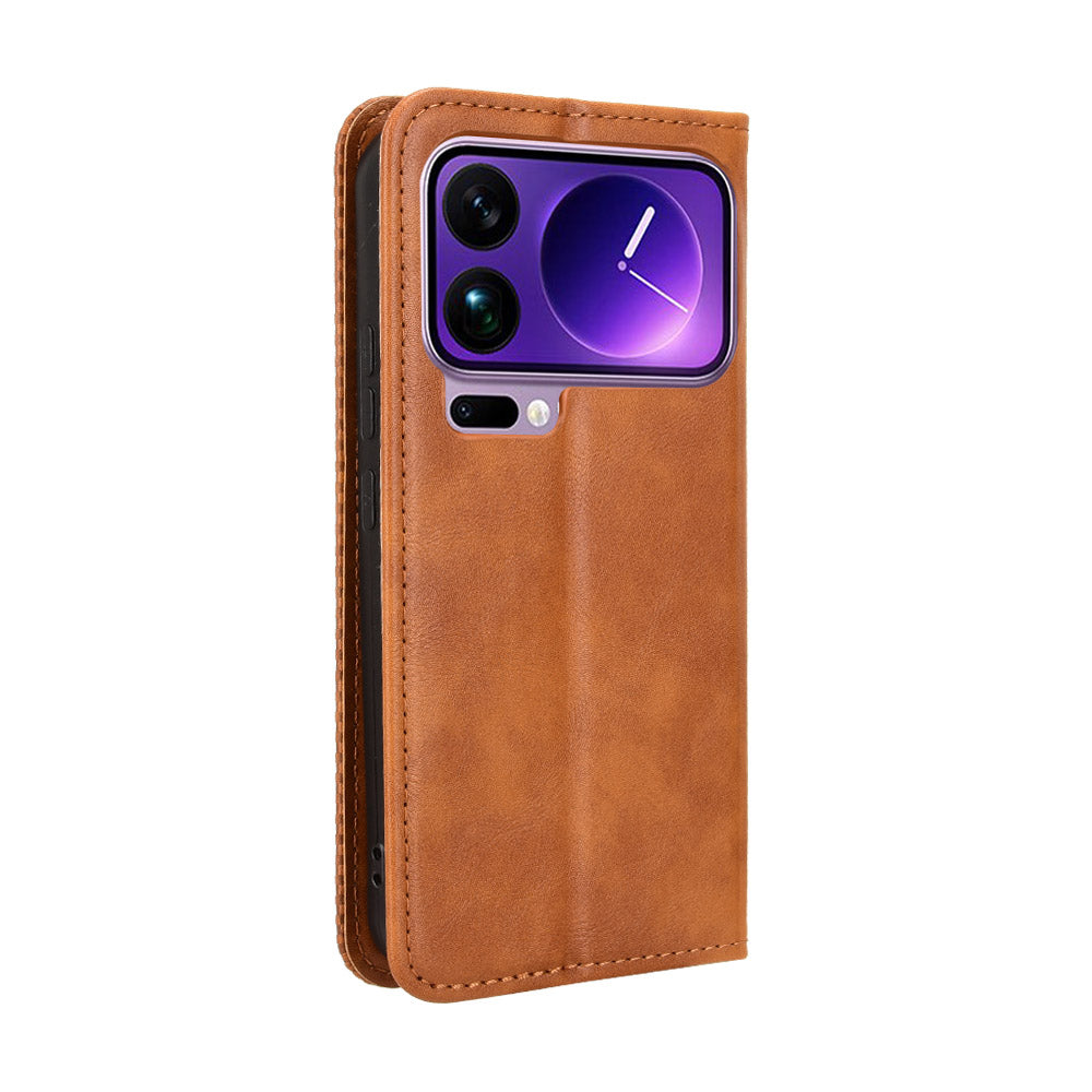 For Xiaomi 17 Pro Max Leather Case Wallet Stand Retro Texture Phone Cover - Brown