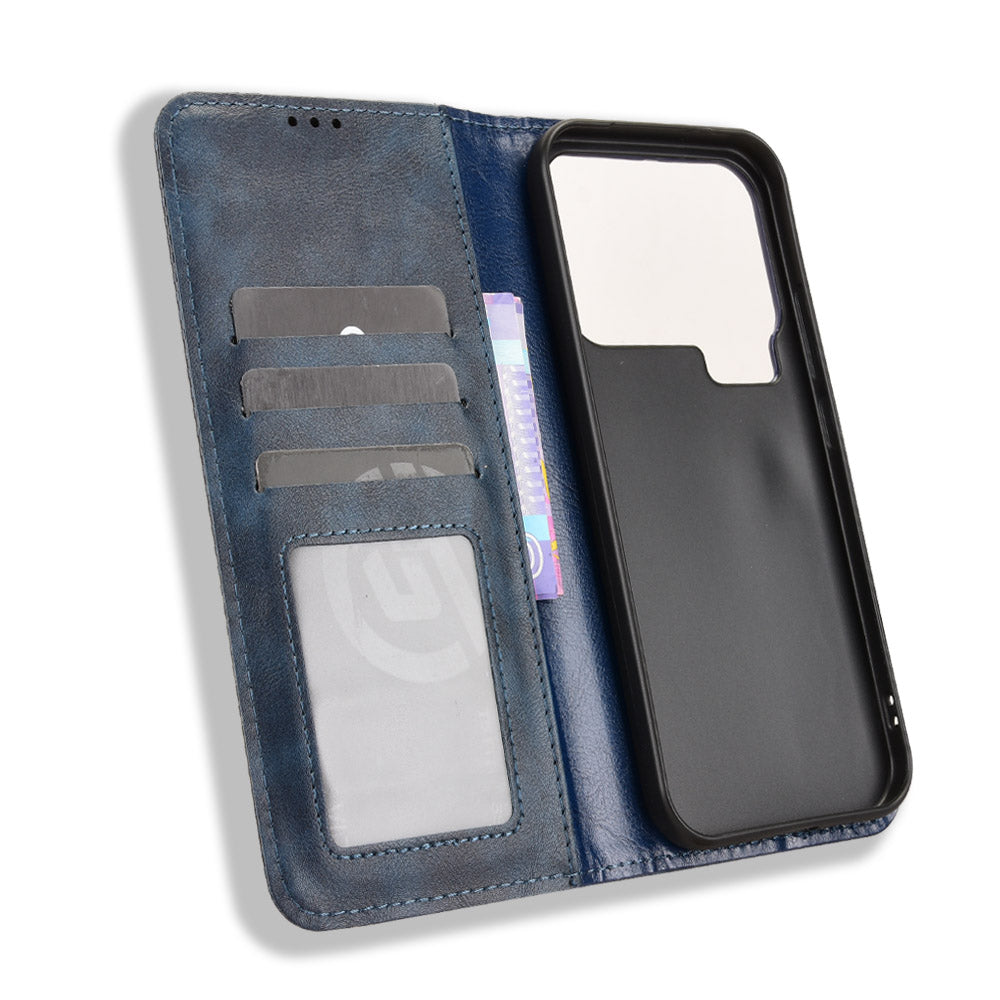 For Xiaomi 17 Pro Max Leather Case Wallet Stand Retro Texture Phone Cover - Blue