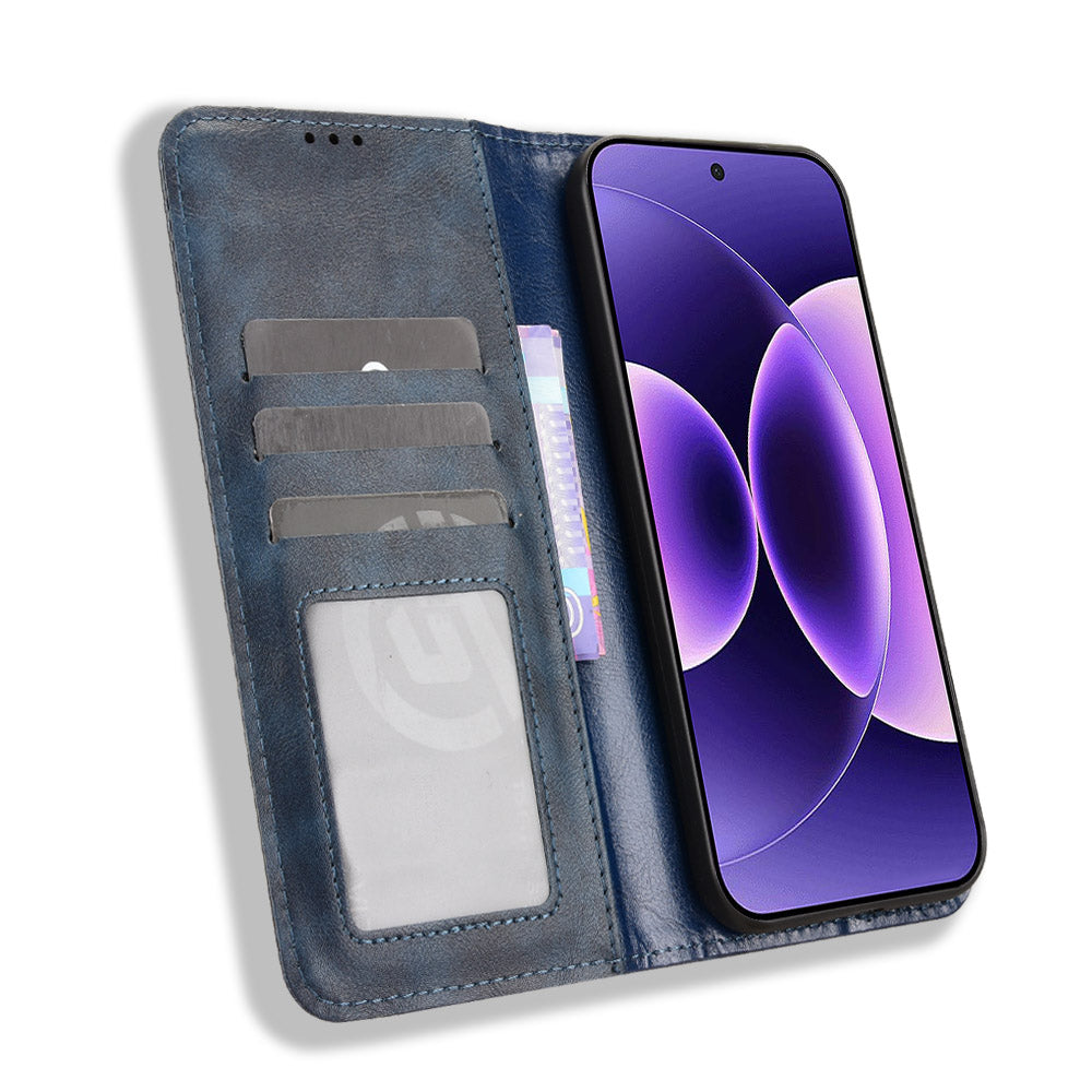 For Xiaomi 17 Pro Max Leather Case Wallet Stand Retro Texture Phone Cover - Blue