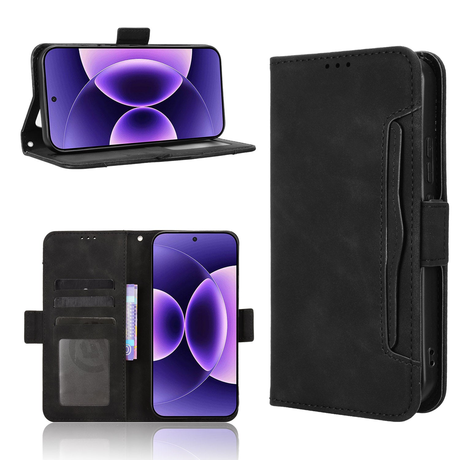 For Xiaomi 17 Pro Max Leather Case Phone Wallet Cover with Multiple Card Slots - Black