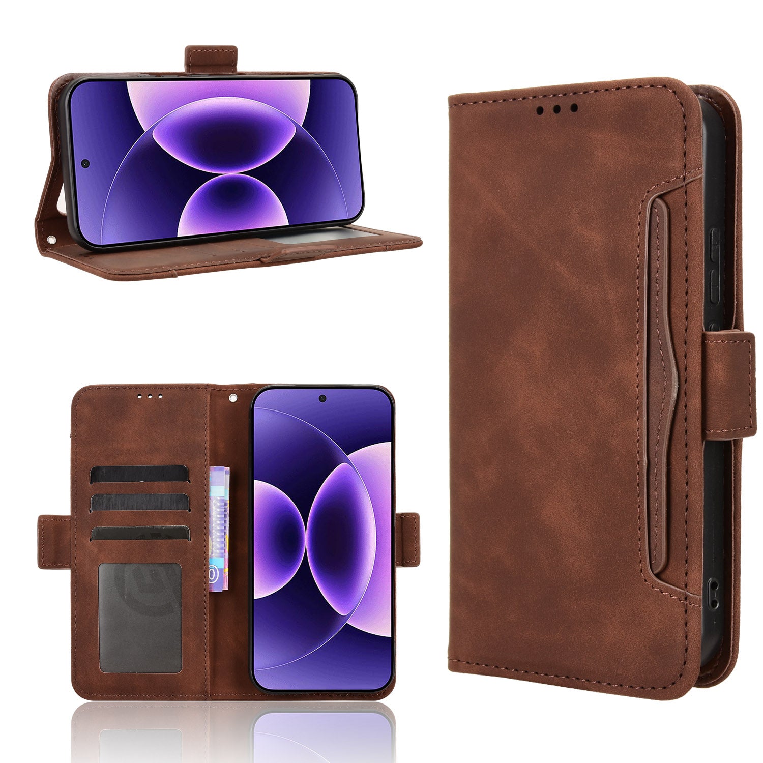 For Xiaomi 17 Pro Max Leather Case Phone Wallet Cover with Multiple Card Slots - Brown