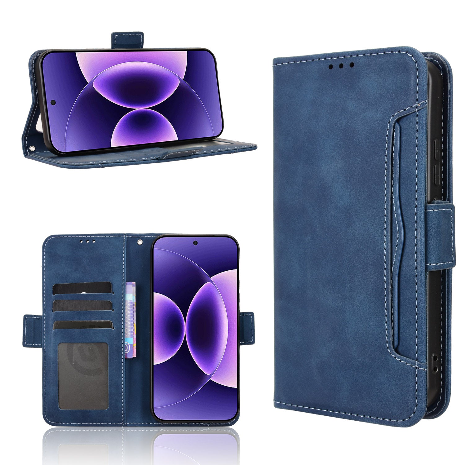 For Xiaomi 17 Pro Max Leather Case Phone Wallet Cover with Multiple Card Slots - Blue