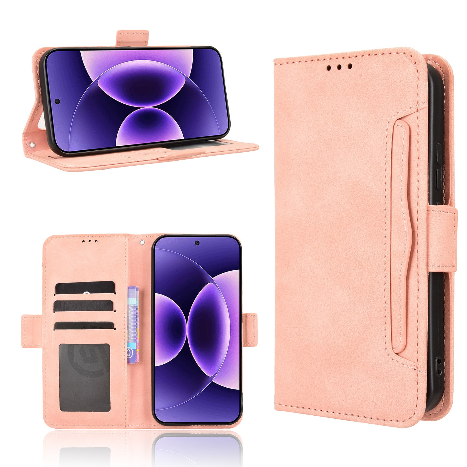For Xiaomi 17 Pro Max Leather Case Phone Wallet Cover with Multiple Card Slots - Pink