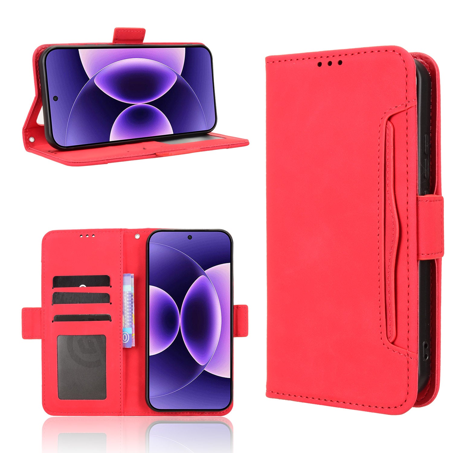 For Xiaomi 17 Pro Max Leather Case Phone Wallet Cover with Multiple Card Slots - Red