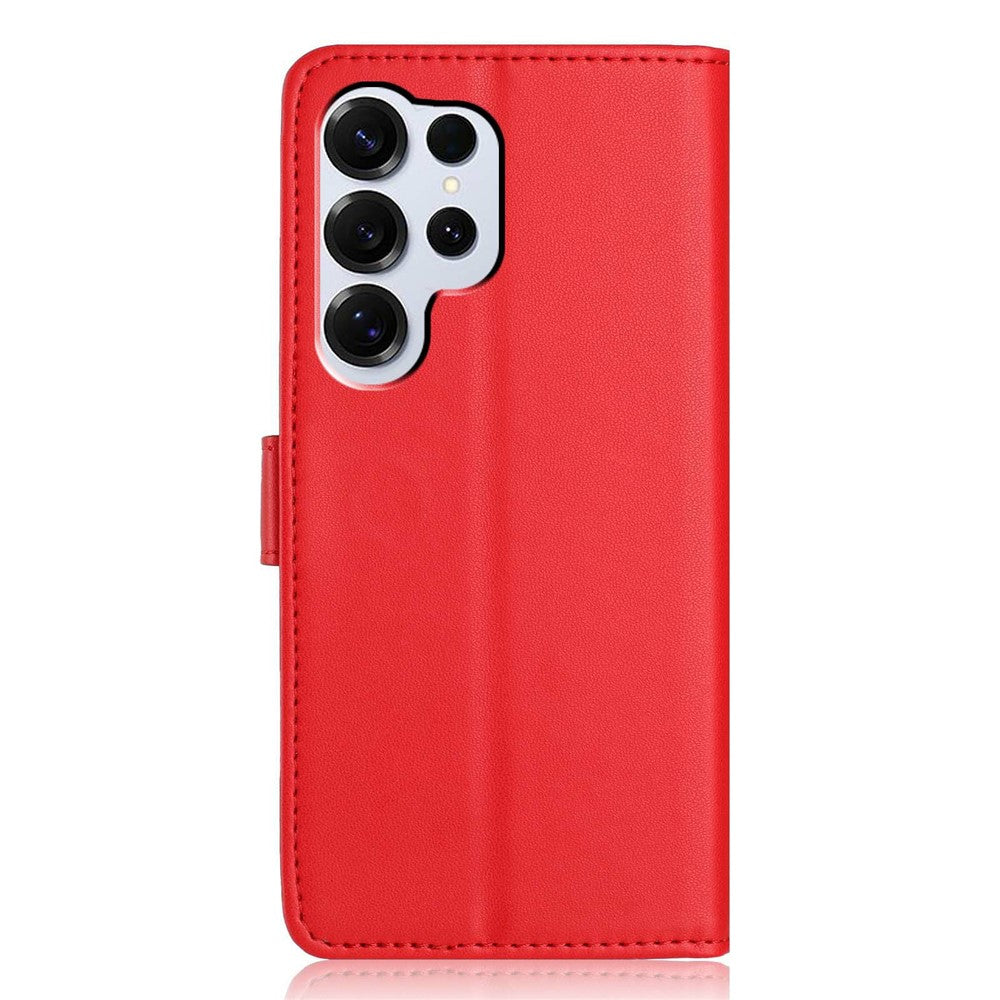 For-Samsung-Galaxy-S26-Ultra-Wallet-Case-with-Strap-/-Multiple-Card-Slots-Solid-Color-Leather-Stand-Phone-Cover-Red