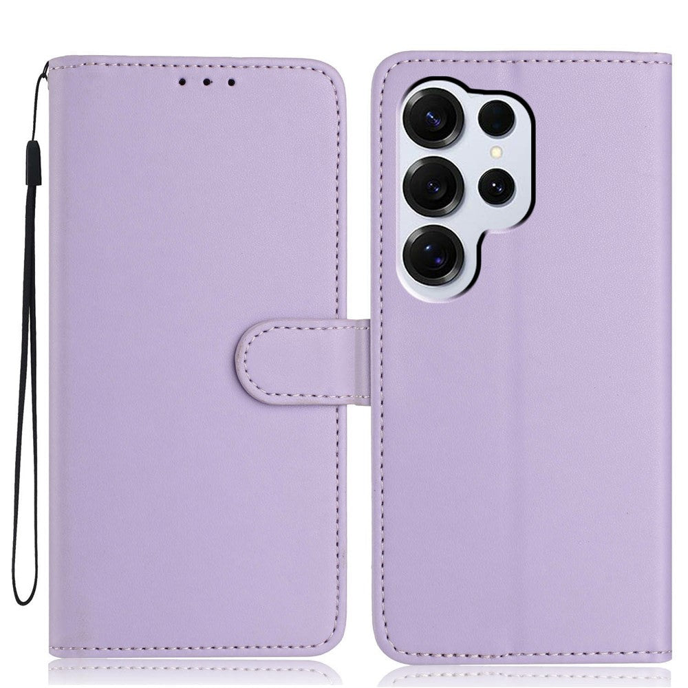 For-Samsung-Galaxy-S26-Ultra-Wallet-Case-with-Strap-/-Multiple-Card-Slots-Solid-Color-Leather-Stand-Phone-Cover-Purple