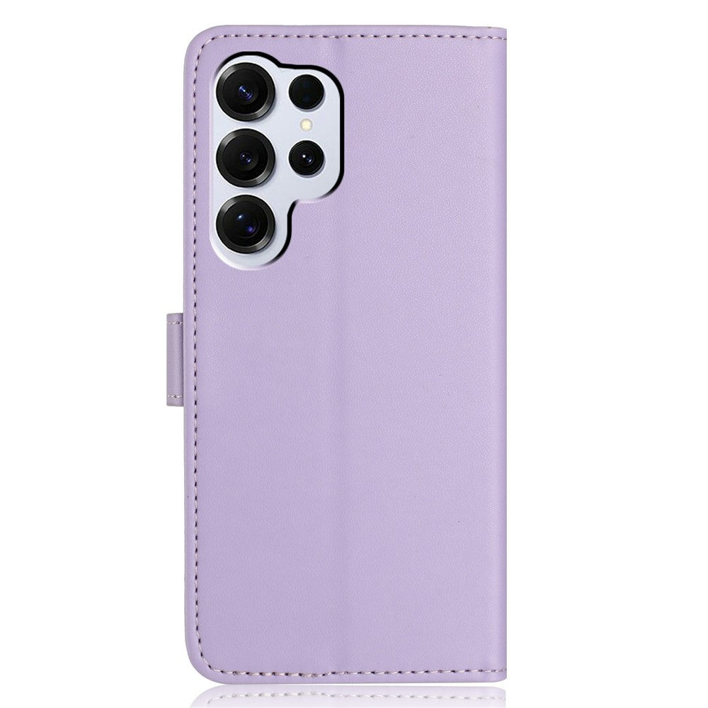 For-Samsung-Galaxy-S26-Ultra-Wallet-Case-with-Strap-/-Multiple-Card-Slots-Solid-Color-Leather-Stand-Phone-Cover-Purple