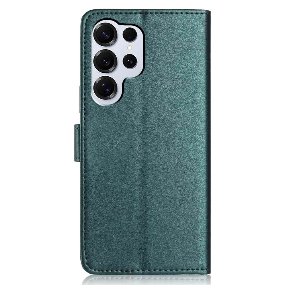 For-Samsung-Galaxy-S26-Ultra-Wallet-Case-with-Strap-/-Multiple-Card-Slots-Solid-Color-Leather-Stand-Phone-Cover-Blackish-Green
