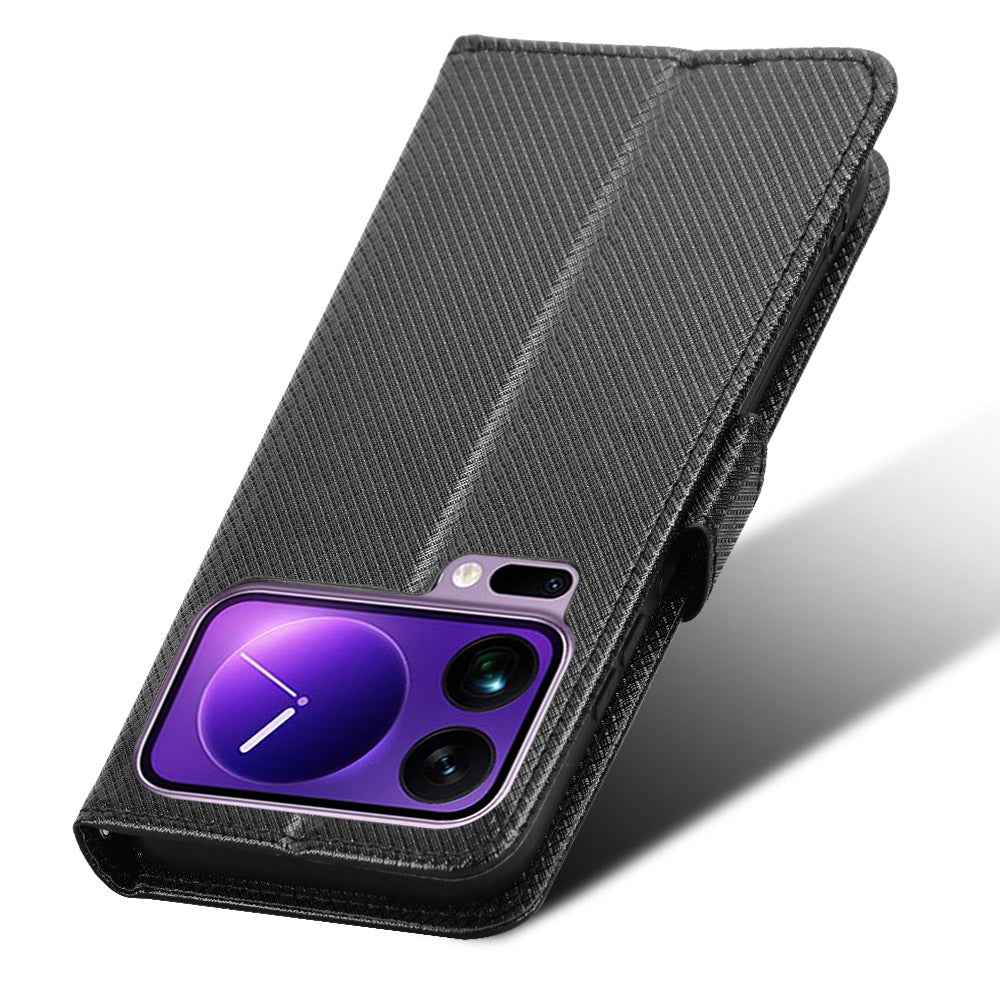 For Xiaomi 17 Pro Leather Wallet Case with Strap Diamond Texture Phone Cover - Black