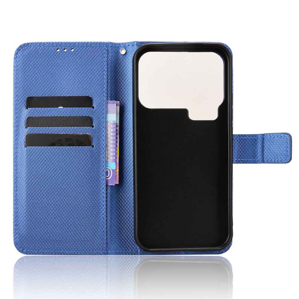 For Xiaomi 17 Pro Leather Wallet Case with Strap Diamond Texture Phone Cover - Blue