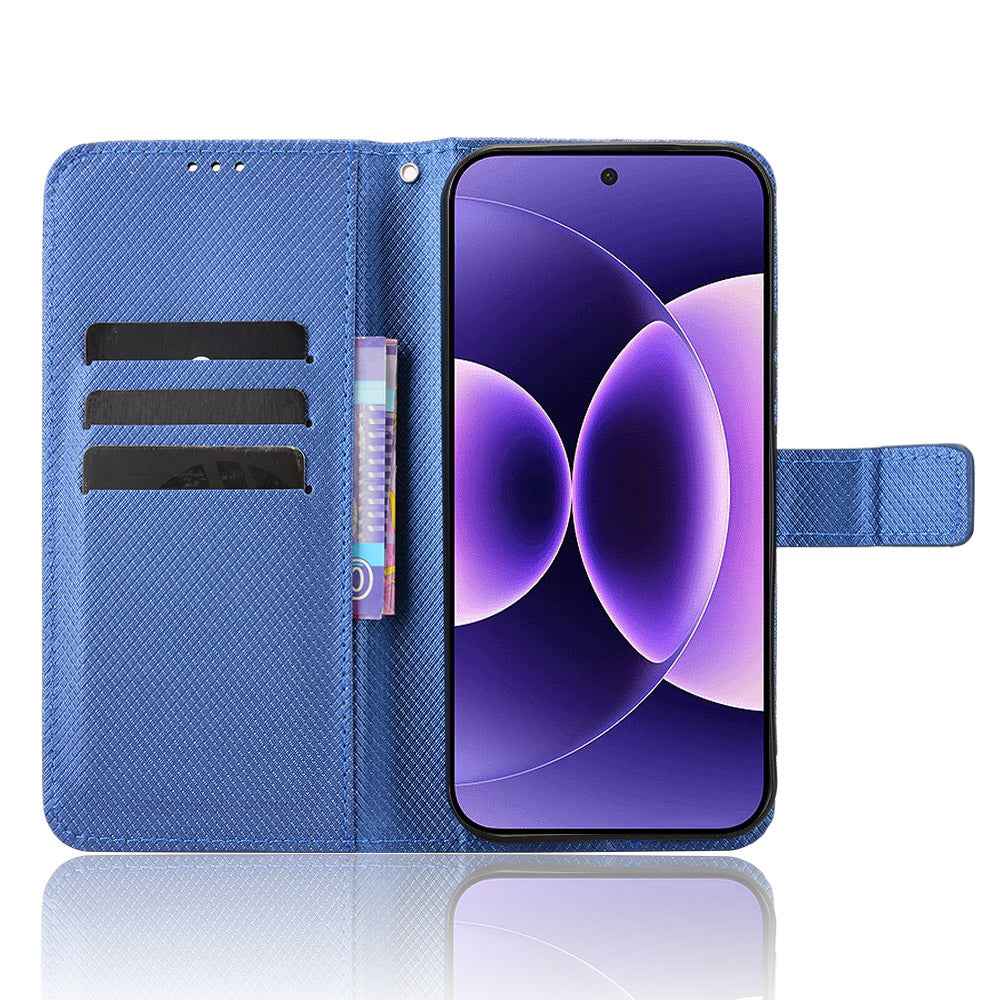 For Xiaomi 17 Pro Leather Wallet Case with Strap Diamond Texture Phone Cover - Blue
