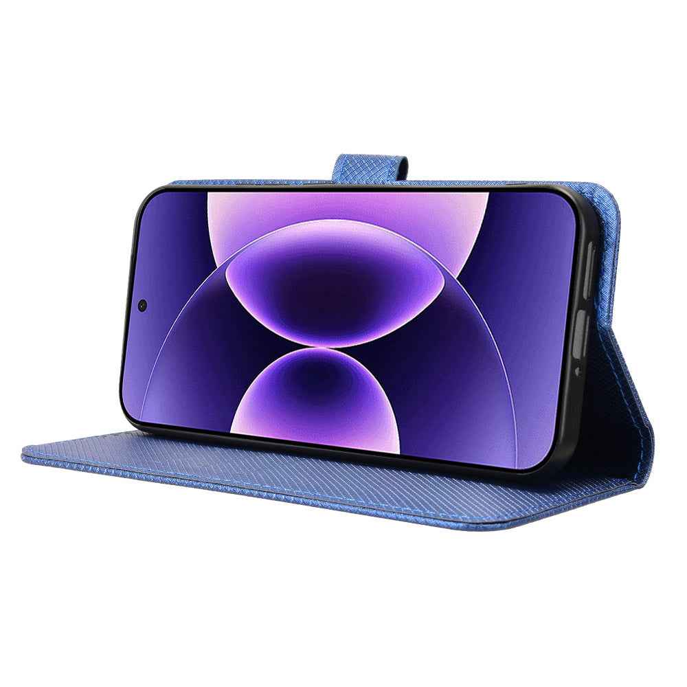 For Xiaomi 17 Pro Leather Wallet Case with Strap Diamond Texture Phone Cover - Blue