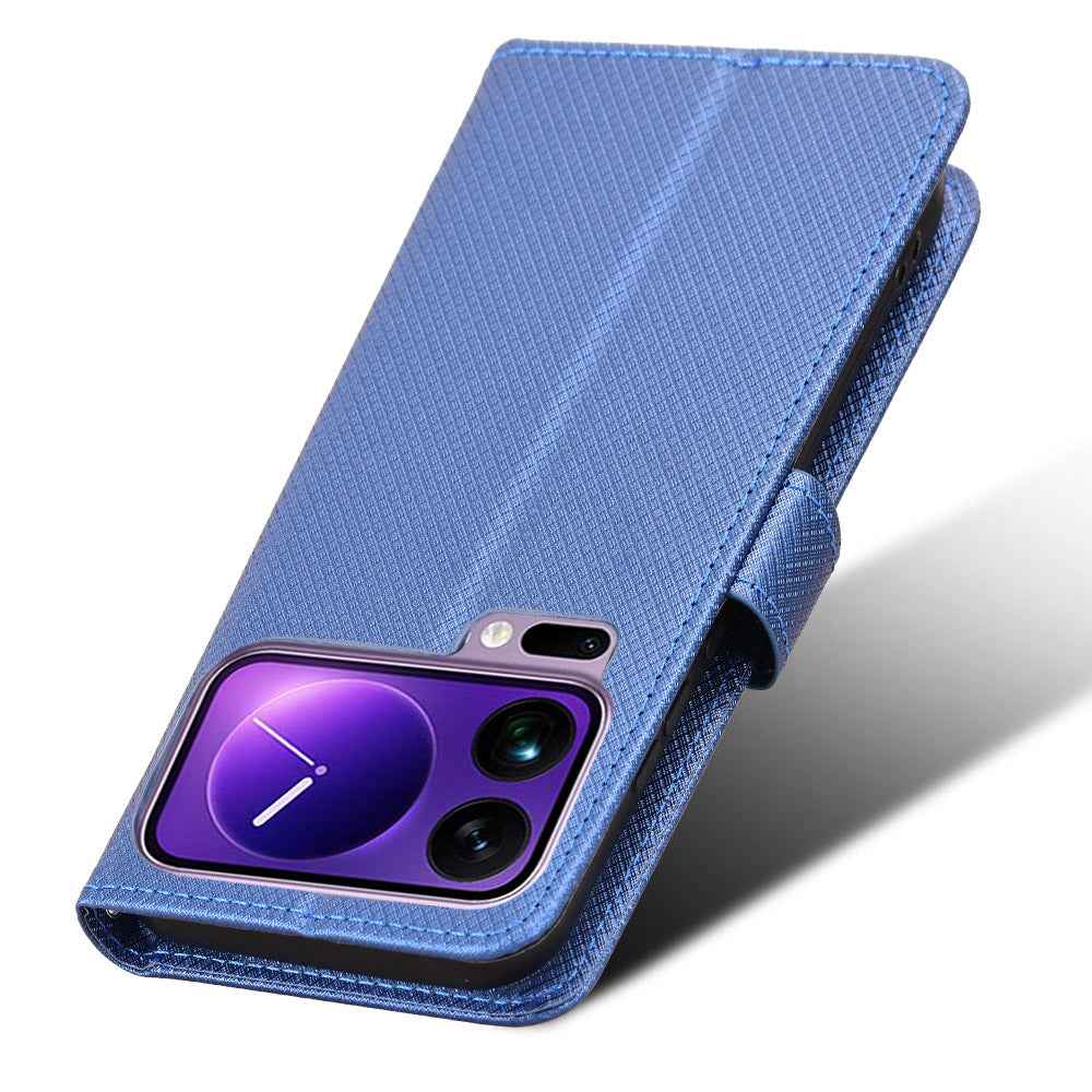 For Xiaomi 17 Pro Leather Wallet Case with Strap Diamond Texture Phone Cover - Blue
