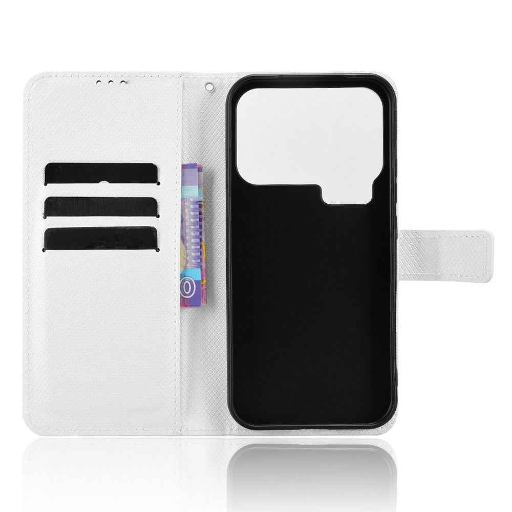 For Xiaomi 17 Pro Leather Wallet Case with Strap Diamond Texture Phone Cover - White