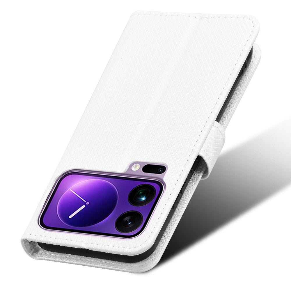 For Xiaomi 17 Pro Leather Wallet Case with Strap Diamond Texture Phone Cover - White