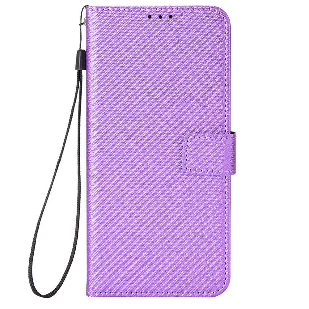 For Xiaomi 17 Pro Leather Wallet Case with Strap Diamond Texture Phone Cover - Purple