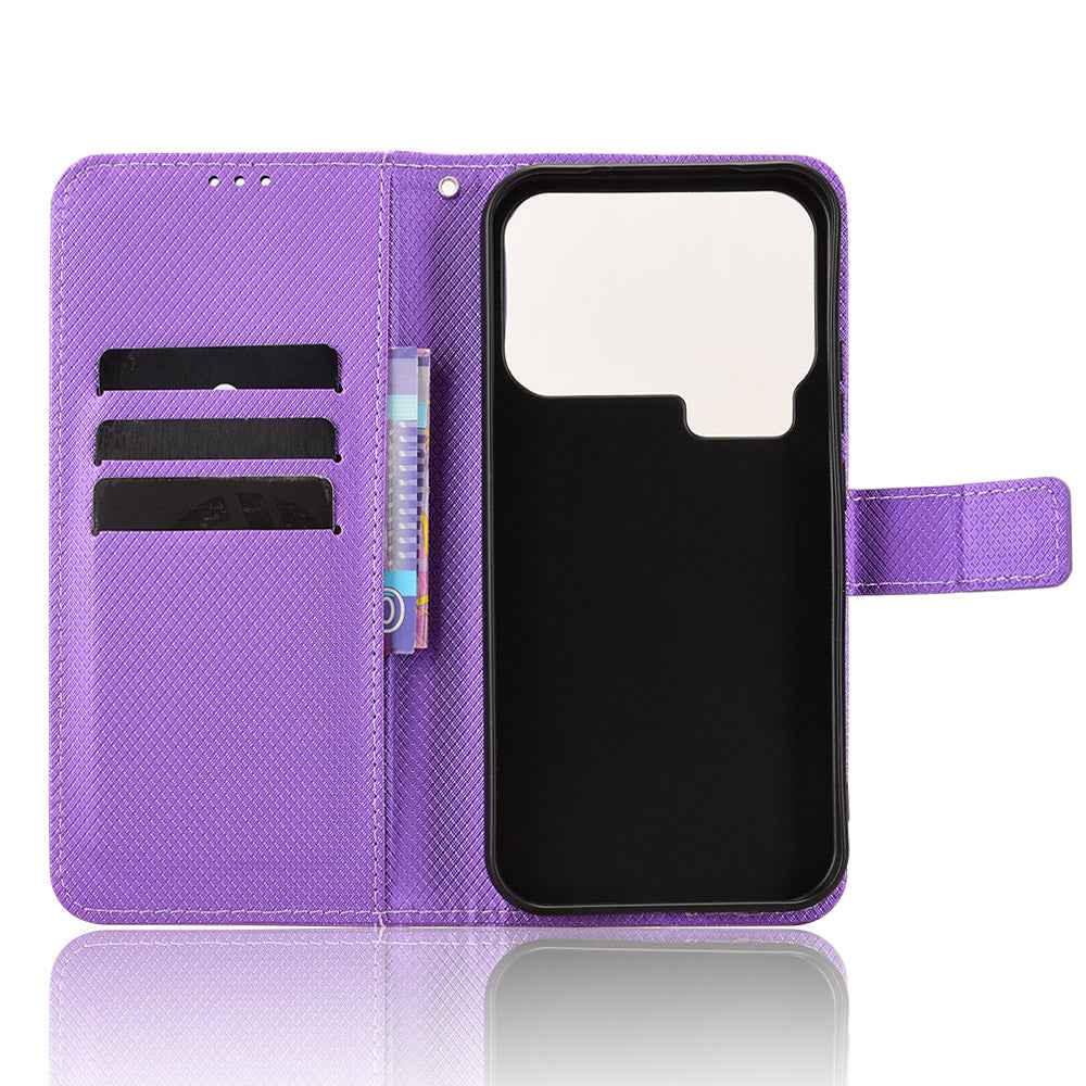 For Xiaomi 17 Pro Leather Wallet Case with Strap Diamond Texture Phone Cover - Purple