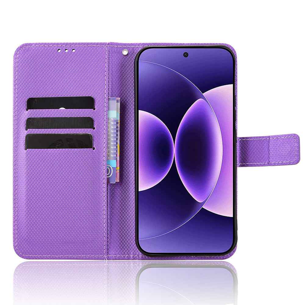 For Xiaomi 17 Pro Leather Wallet Case with Strap Diamond Texture Phone Cover - Purple