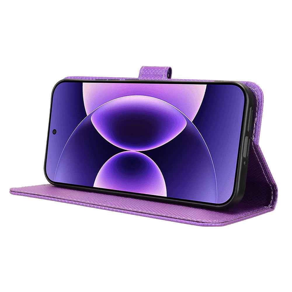 For Xiaomi 17 Pro Leather Wallet Case with Strap Diamond Texture Phone Cover - Purple