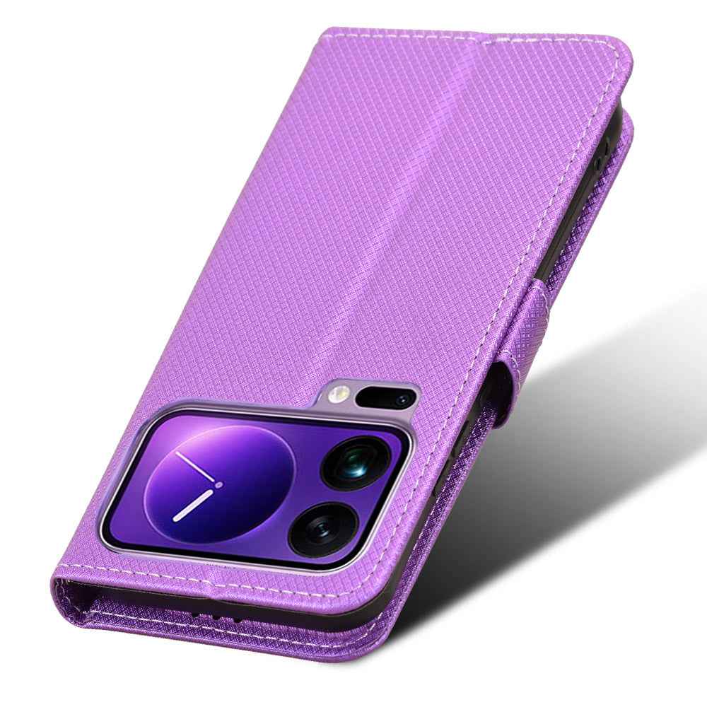 For Xiaomi 17 Pro Leather Wallet Case with Strap Diamond Texture Phone Cover - Purple